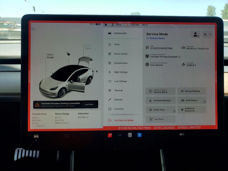 2020 Tesla Model 3 მანქანა იყიდება აუქციონზე, vin: 5YJ3E1EC9LF627566, აუქციონის ნომერი: 55394526