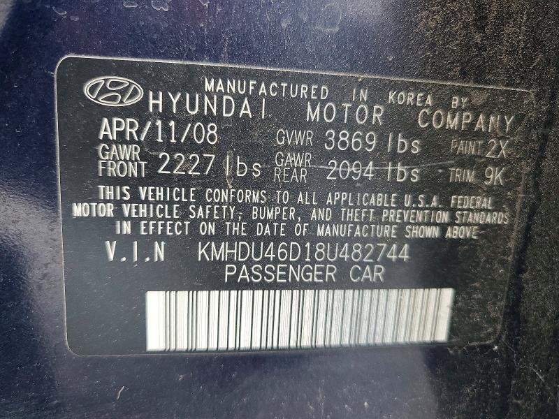 Aukcja sprzedaży 2008 Hyundai Elantra, vin: KMHDU46D18U482744, numer aukcji: 57755756