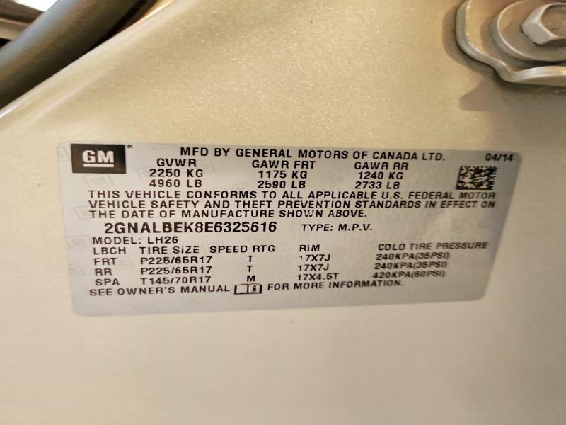 Aukcja sprzedaży 2014 Chevrolet Equinox, vin: 2GNALBEK8E6325616, numer aukcji: 56530176