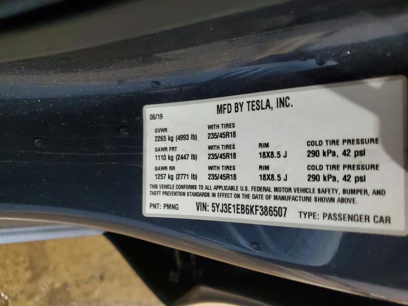 Auction sale of the 2019 Tesla Mdl 3, vin: 5YJ3E1EB6KF386507, lot number: 54251076