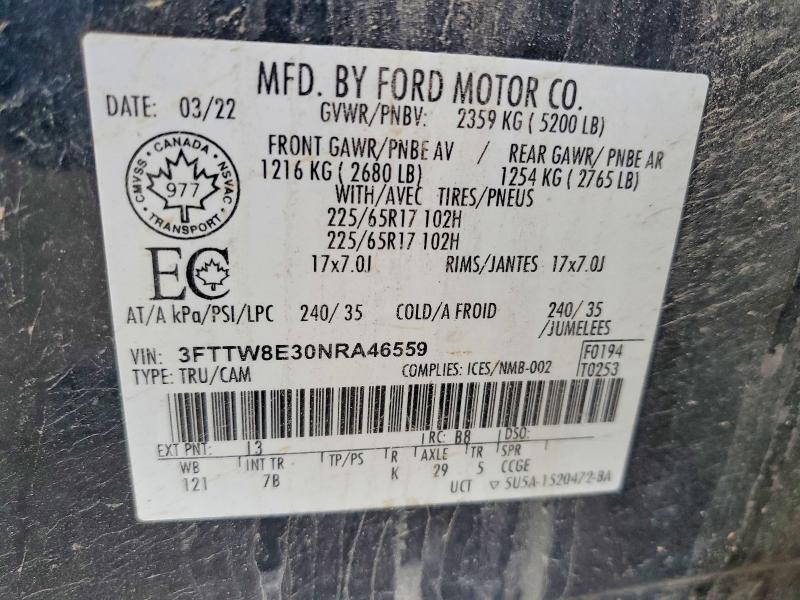 Продаж на аукціоні авто 2022 Ford Maverick, vin: 3FTTW8E30NRA46559, номер лоту: 56228016