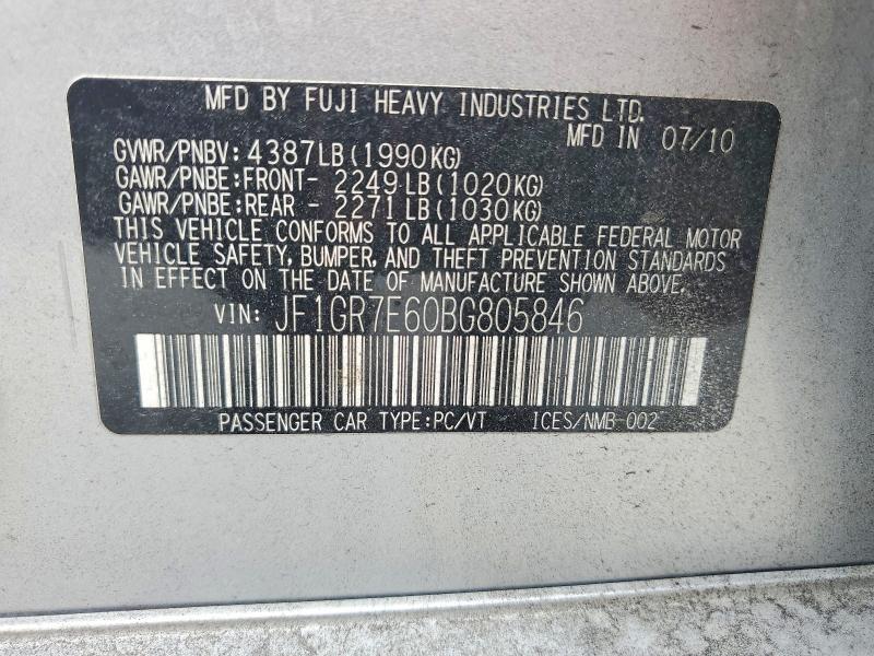 Aukcja sprzedaży 2011 Subaru Impreza, vin: JF1GR7E60BG805846, numer aukcji: 55701166