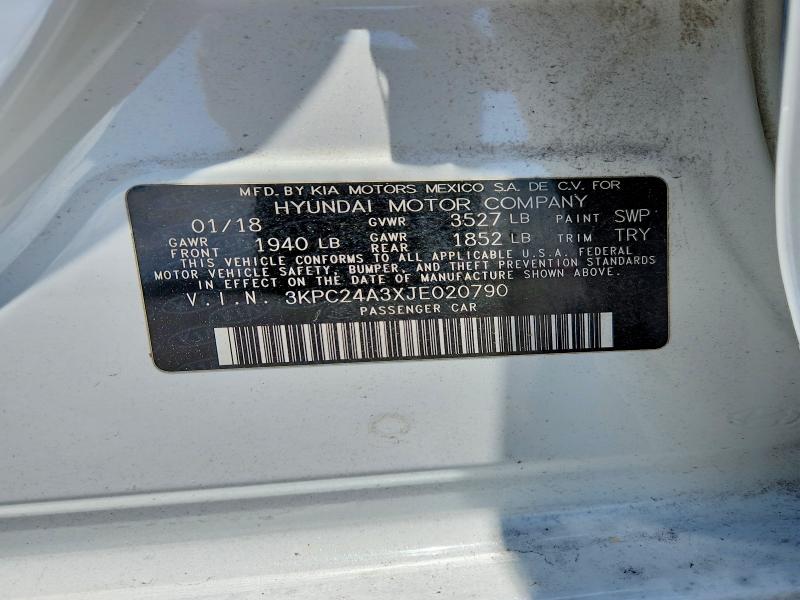 Продаж на аукціоні авто 2018 Hyundai Accent, vin: 3KPC24A3XJE020790, номер лоту: 58713416