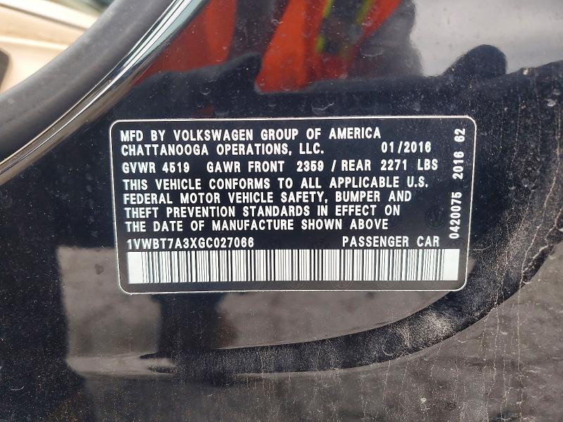 56659956 :رقم المزاد ، 1VWBT7A3XGC027066 vin ، 2016 Volkswagen Passat مزاد بيع