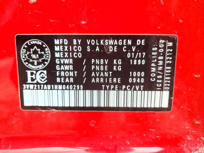 Aukcja sprzedaży 2017 Volkswagen Golf, vin: 3VW217AU1HM040299, numer aukcji: 55943596