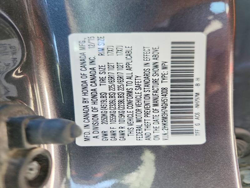 Aukcja sprzedaży 2016 Honda Cr-v, vin: 2HKRM3H74GH514008, numer aukcji: 55537886
