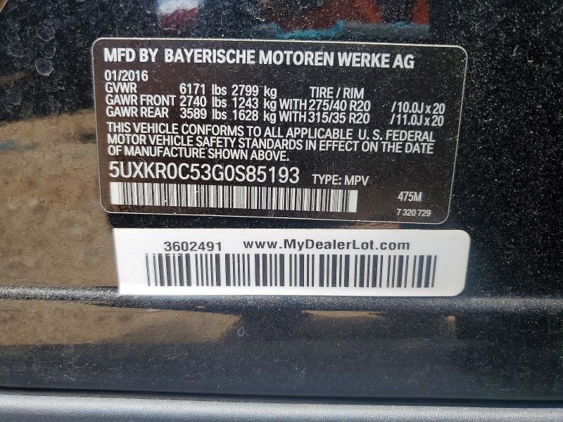 2016 Bmw X5 მანქანა იყიდება აუქციონზე, vin: 5UXKR0C53G0S85193, აუქციონის ნომერი: 58197916