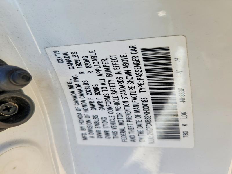 Продаж на аукціоні авто 2019 Honda Civic, vin: 2HGFC4B82KH304183, номер лоту: 56416426