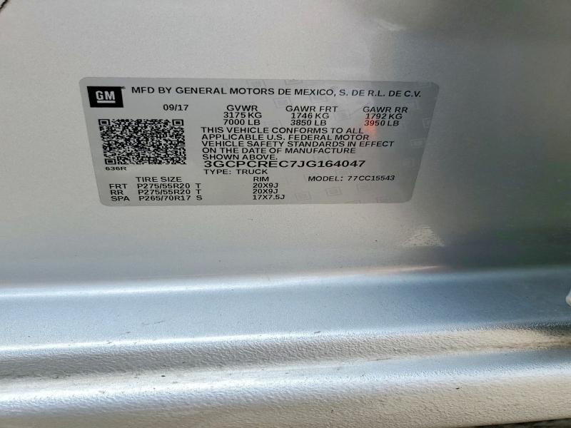 58020196 :رقم المزاد ، 3GCPCREC7JG164047 vin ، 2018 Chevrolet Silverado مزاد بيع