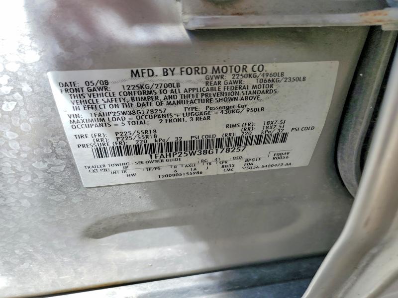 Продаж на аукціоні авто 2008 Ford Taurus, vin: 1FAHP25W38G178257, номер лоту: 55795126