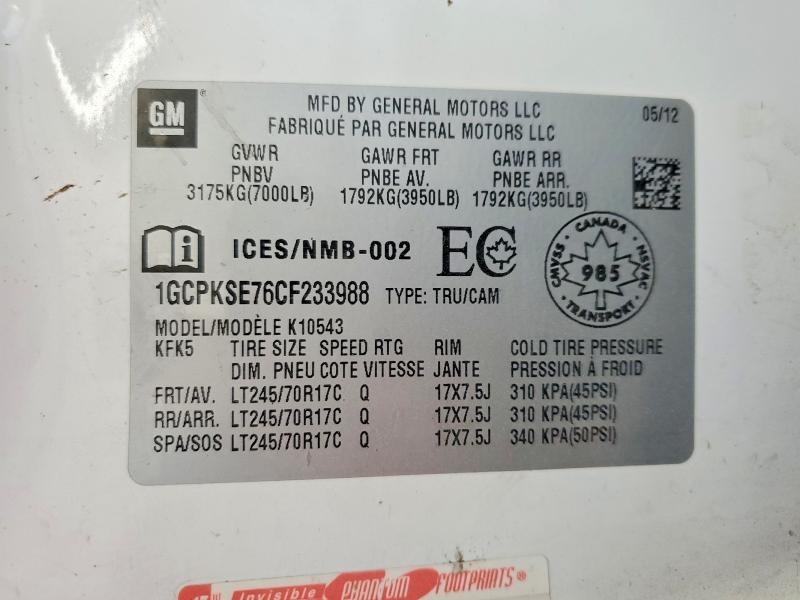 56810936 :رقم المزاد ، 1GCPKSE76CF233988 vin ، 2012 Chevrolet Silverado مزاد بيع