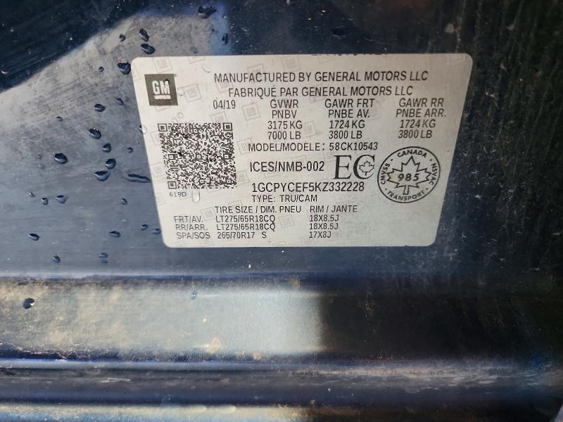 Aukcja sprzedaży 2019 Chevrolet Silverado, vin: 1GCPYCEF5KZ332228, numer aukcji: 59071276