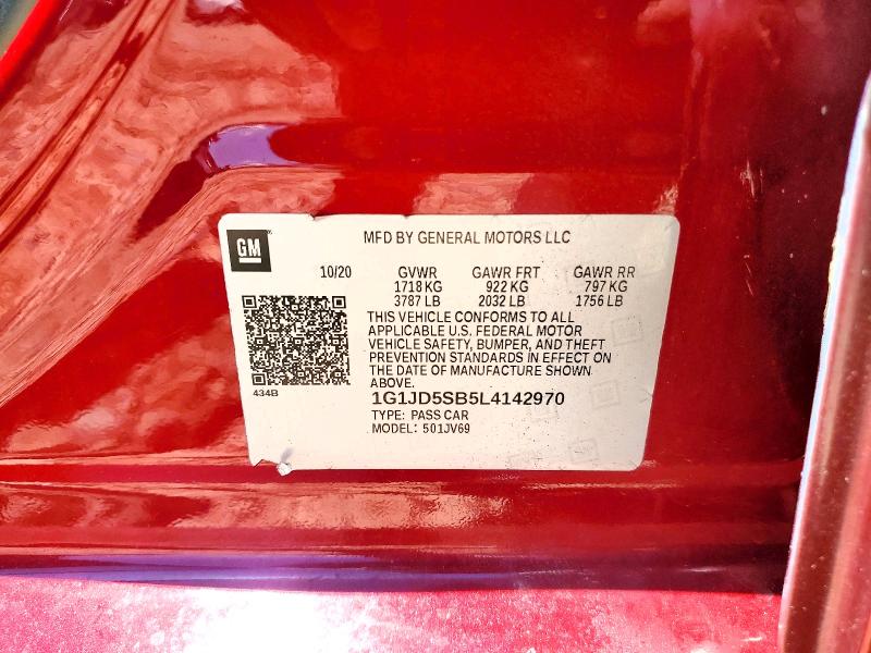 2020 Chevrolet Sonic მანქანა იყიდება აუქციონზე, vin: 1G1JD5SB5L4142970, აუქციონის ნომერი: 55920706