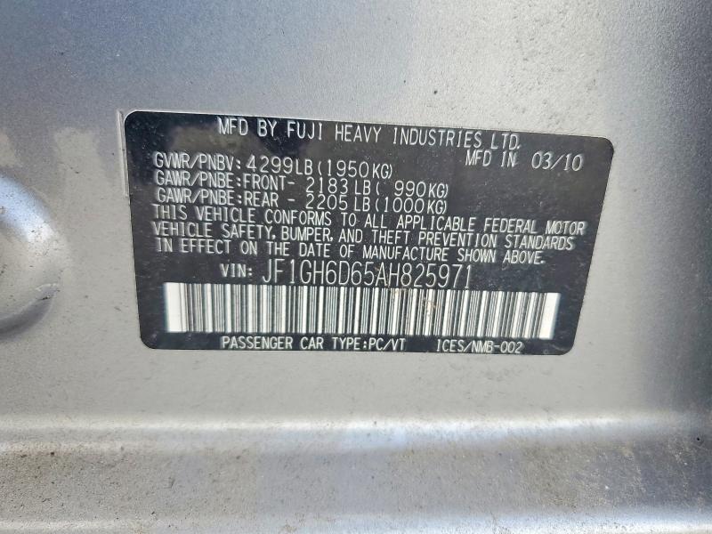 Aukcja sprzedaży 2010 Subaru Impreza, vin: JF1GH6D65AH825971, numer aukcji: 59329026