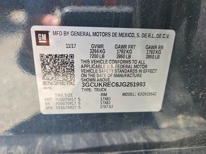 Aukcja sprzedaży 2018 Chevrolet Silverado, vin: 3GCUKREC6JG251993, numer aukcji: 57372566