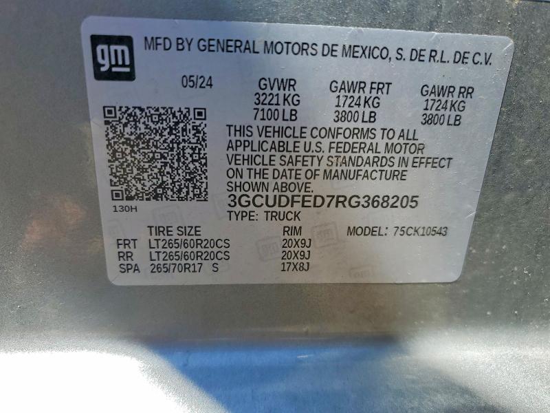 Продаж на аукціоні авто 2024 Chevrolet Silverado, vin: 3GCUDFED7RG368205, номер лоту: 56500696