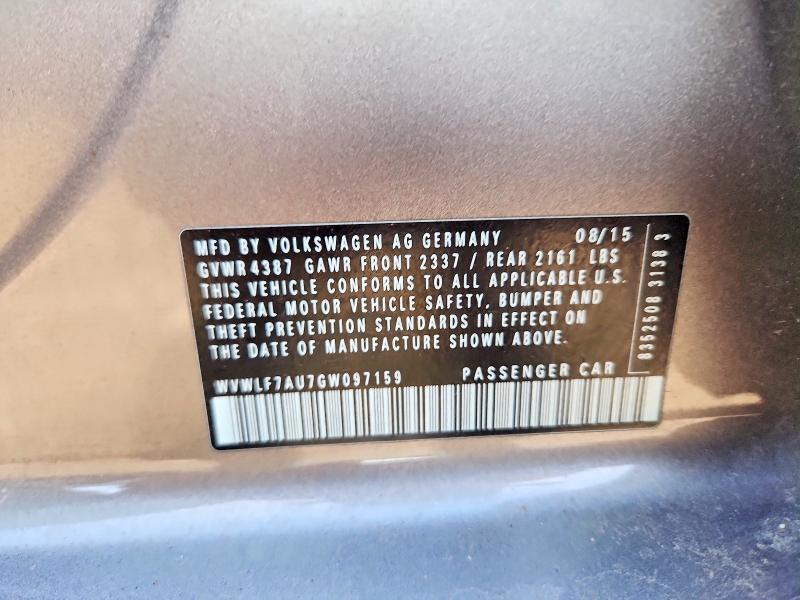 57621396 :رقم المزاد ، WVWLF7AU7GW097159 vin ، 2016 Volkswagen Golf R مزاد بيع