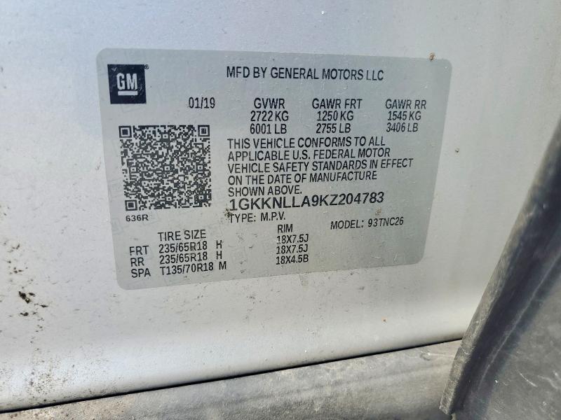 Aukcja sprzedaży 2019 Gmc Acadia, vin: 1GKKNLLA9KZ204783, numer aukcji: 58404586