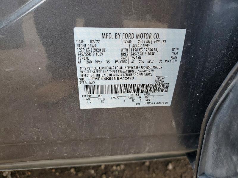 2022 Ford Edge მანქანა იყიდება აუქციონზე, vin: 2FMPK4K96NBA12490, აუქციონის ნომერი: 55545016