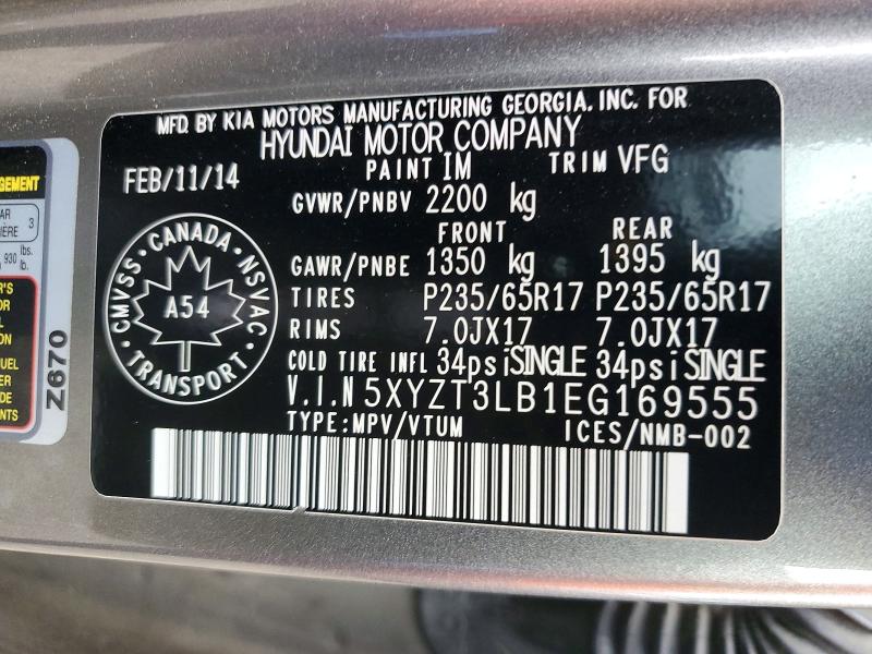 Продажа на аукционе авто 2014 Hyundai Santa Fe Sport, vin: 5XYZT3LB1EG169555, номер лота: 58010506