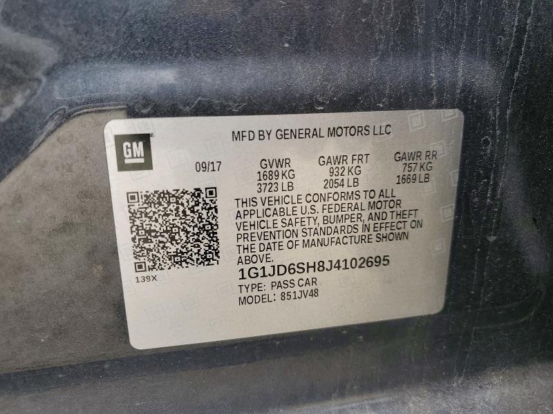 Продаж на аукціоні авто 2018 Chevrolet Sonic, vin: 1G1JD6SH8J4102695, номер лоту: 58255866