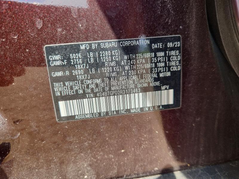 55958206 :رقم المزاد ، 4S4BTGPD2R3173463 vin ، 2024 Subaru Outback مزاد بيع