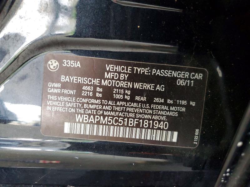 Aukcja sprzedaży 2011 Bmw 335, vin: WBAPM5C51BF181940, numer aukcji: 56894696