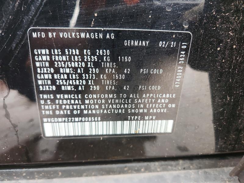 Aukcja sprzedaży 2021 Volkswagen Id.4, vin: WVGDMPE22MP008568, numer aukcji: 57657266