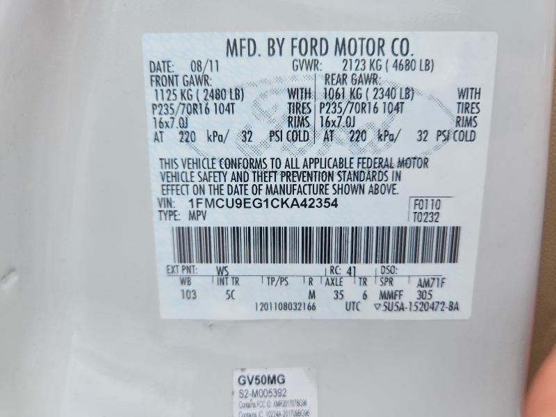 Aukcja sprzedaży 2012 Ford Escape, vin: 1FMCU9EG1CKA42354, numer aukcji: 59001876