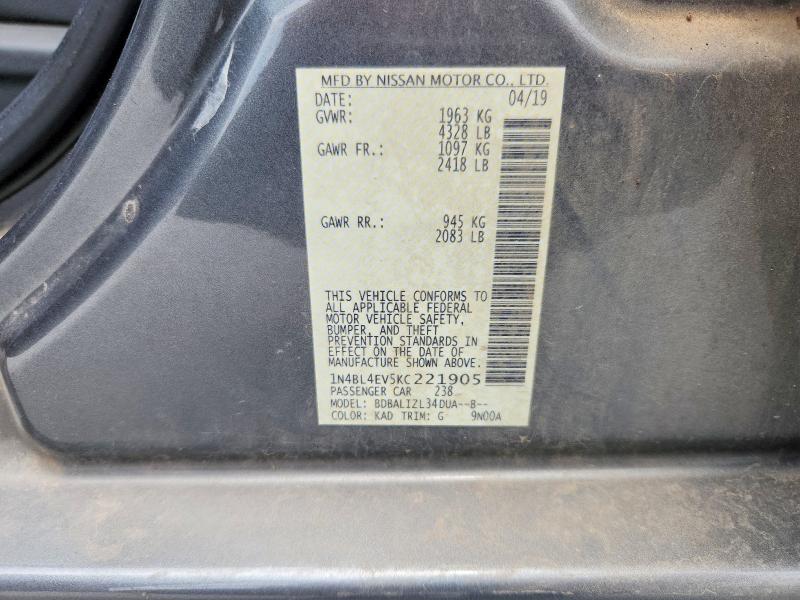52661946 :رقم المزاد ، 1N4BL4EV5KC221905 vin ، 2019 Nissan Altima مزاد بيع