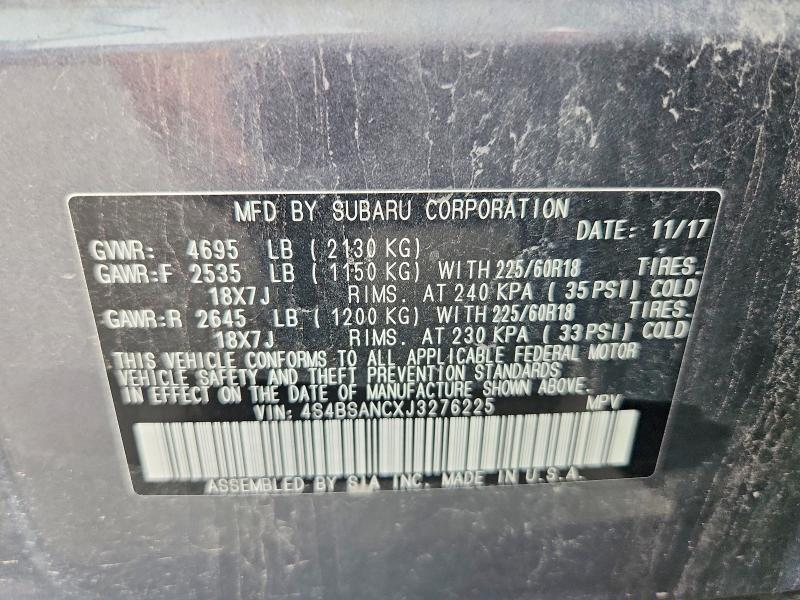 Aukcja sprzedaży 2018 Subaru Outback, vin: 4S4BSANCXJ3276225, numer aukcji: 57525966