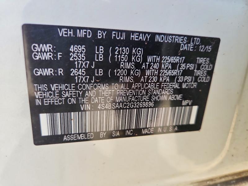 Продажа на аукционе авто 2016 Subaru Outback, vin: 4S4BSAAC2G3269896, номер лота: 53107486
