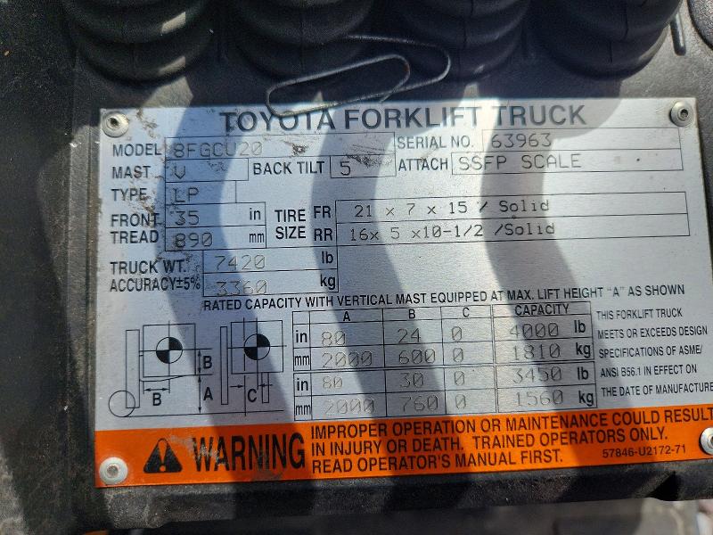 Продаж на аукціоні авто 2014 Toyota Na-20 Forklift, vin: 8FGCU2063963, номер лоту: 57894616