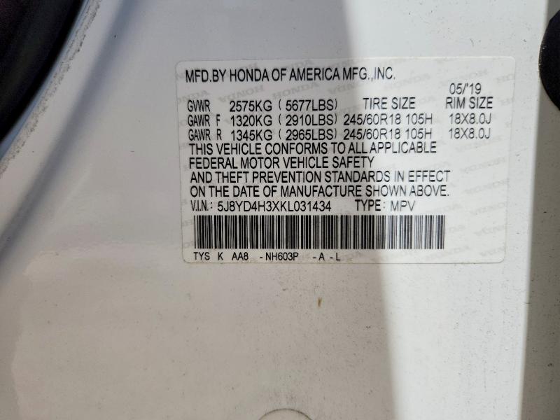 Aukcja sprzedaży 2019 Acura Mdx, vin: 5J8YD4H3XKL031434, numer aukcji: 54559046