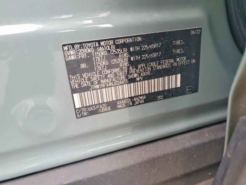 2022 Toyota Rav4 მანქანა იყიდება აუქციონზე, vin: JTMW1RFV4NJ024415, აუქციონის ნომერი: 55812886
