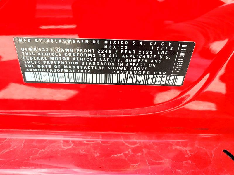 2015 Volkswagen Jetta მანქანა იყიდება აუქციონზე, vin: 3VWD07AJ0FM357814, აუქციონის ნომერი: 57558386