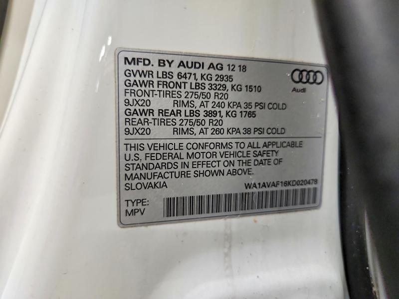 Продаж на аукціоні авто 2019 Audi Q8, vin: WA1AVAF16KD020478, номер лоту: 56410266