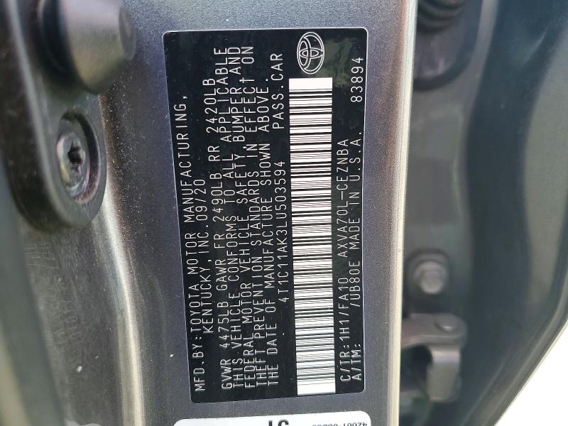 Aukcja sprzedaży 2020 Toyota Camry, vin: 4T1C11AK3LU503594, numer aukcji: 56228926