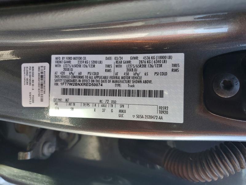 55494056 :رقم المزاد ، 1FT7W2BNXRED50074 vin ، 2024 Ford F250 مزاد بيع