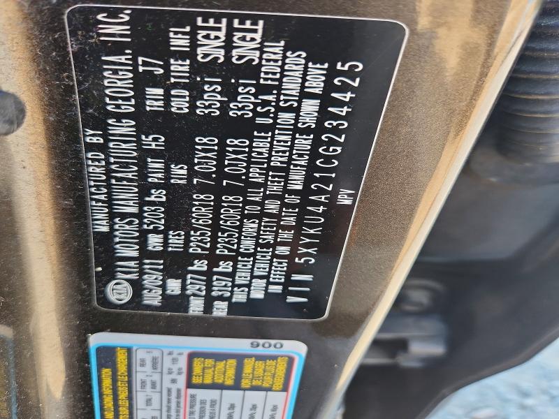 Продаж на аукціоні авто 2012 Kia Sorento, vin: 5XYKU4A21CG234425, номер лоту: 57024896