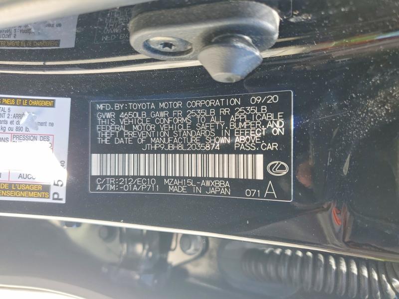 Aukcja sprzedaży 2020 Lexus Ux, vin: JTHP9JBH8L2035874, numer aukcji: 55857726