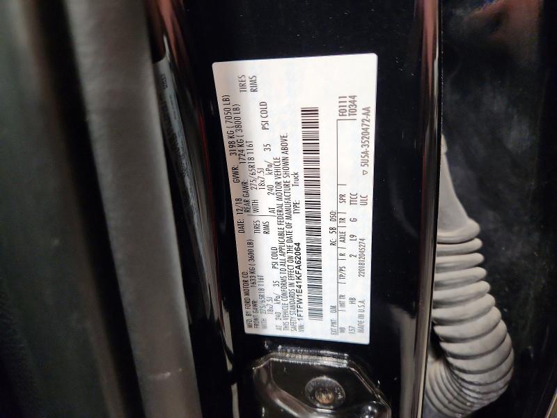 2019 Ford F150 მანქანა იყიდება აუქციონზე, vin: 1FTFW1E41KFA62064, აუქციონის ნომერი: 59082866