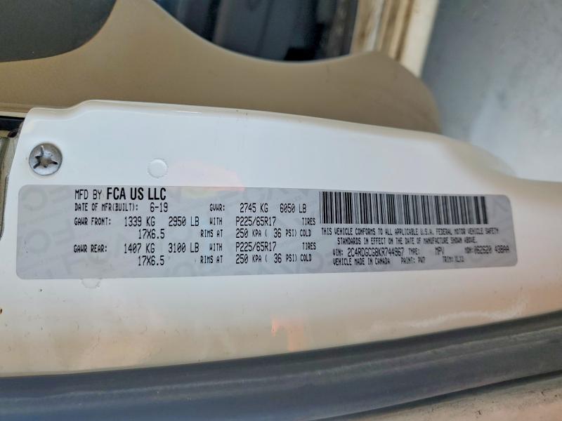 2019 Dodge Grand Caravan მანქანა იყიდება აუქციონზე, vin: 2C4RDGCG8KR744967, აუქციონის ნომერი: 57256916