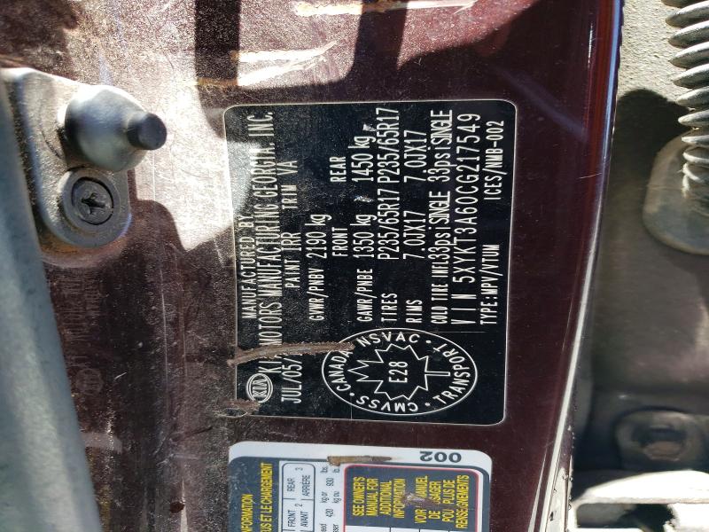 55715616 :رقم المزاد ، 5XYKT3A60CG217549 vin ، 2012 Kia Sorento مزاد بيع