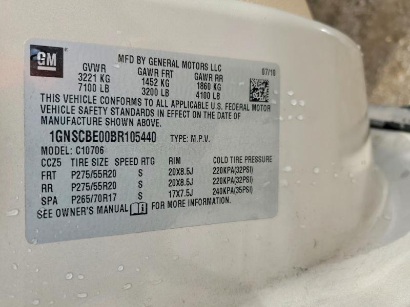 57383036 :رقم المزاد ، 1GNSCBE00BR105440 vin ، 2011 Chevrolet Tahoe مزاد بيع