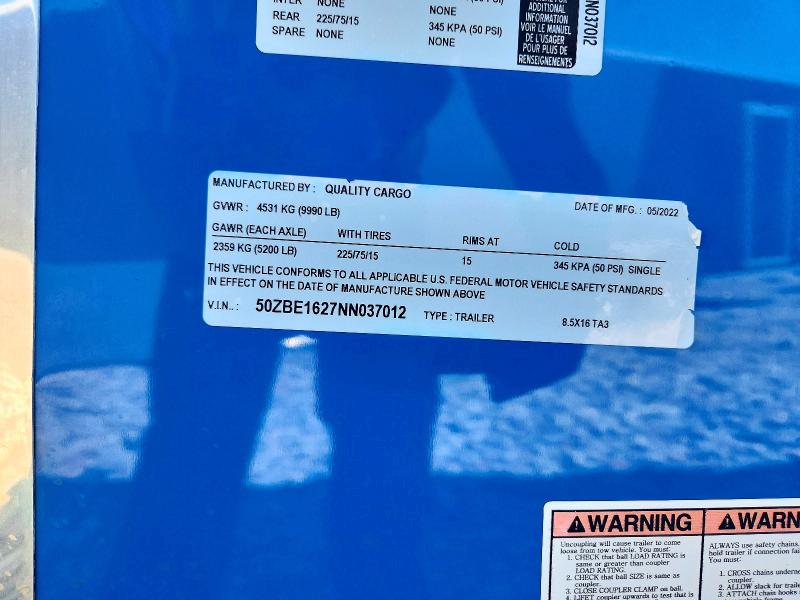 55588136 :رقم المزاد ، 50ZBE1627NN037012 vin ، 2022 Quality Cargo Unknown مزاد بيع
