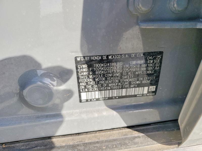 2025 Honda Hr-v მანქანა იყიდება აუქციონზე, vin: 3CZRZ1H5XSM758022, აუქციონის ნომერი: 56452676