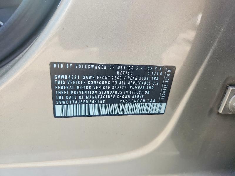 Aukcja sprzedaży 2015 Volkswagen Jetta, vin: 3VWD17AJ6FM264258, numer aukcji: 58931456