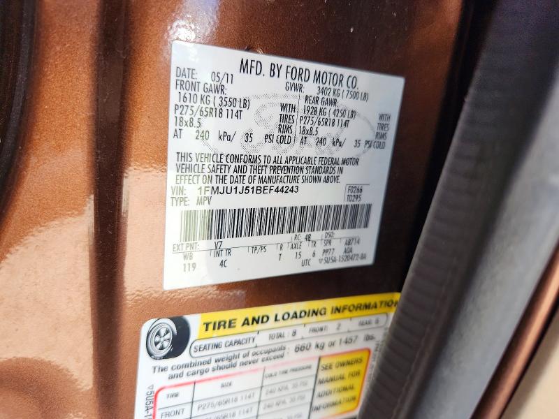 2011 Ford Expedition მანქანა იყიდება აუქციონზე, vin: 1FMJU1J51BEF44243, აუქციონის ნომერი: 57488156
