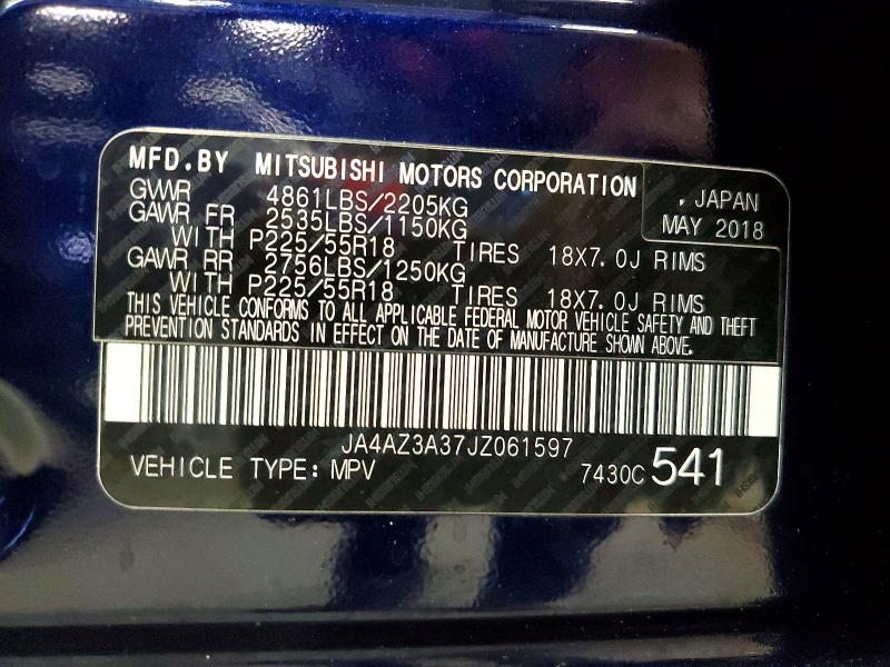 Продаж на аукціоні авто 2018 Mitsubishi Outlander, vin: JA4AZ3A37JZ061597, номер лоту: 57699216